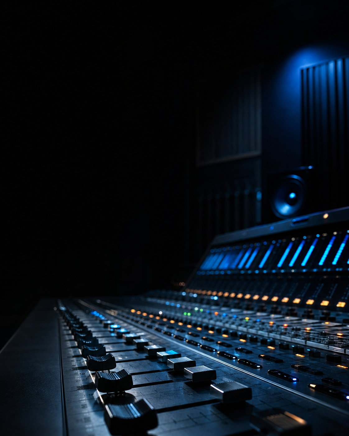 Cinematic mixing console in a sound post-production studio