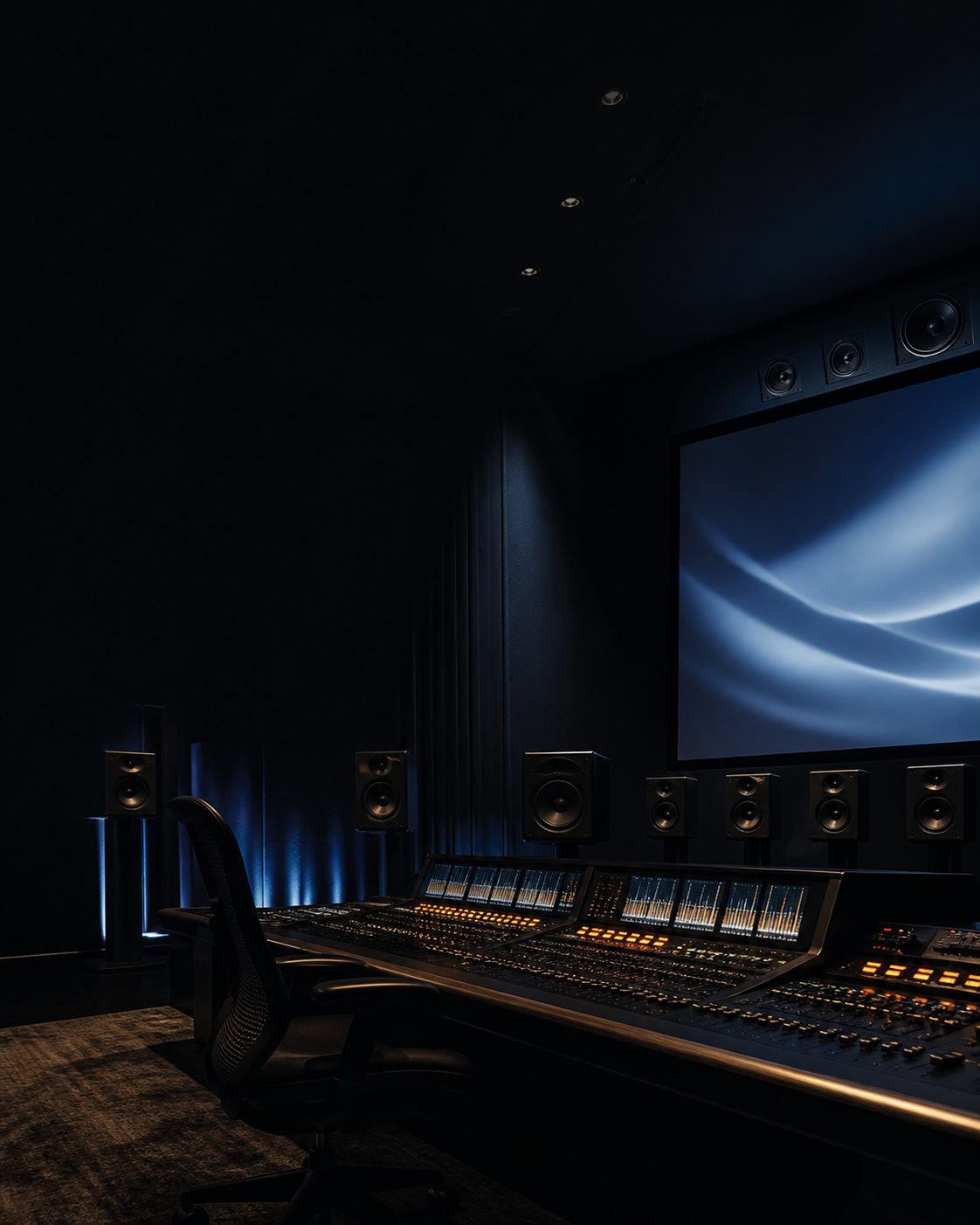 Professional surround sound cinema mixing room